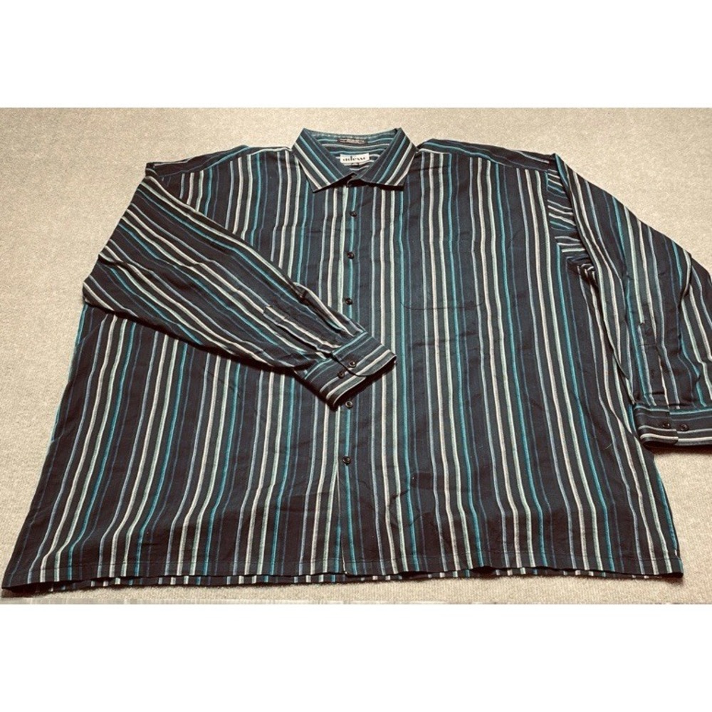 Adesso Button Down Shirt Mens 3X Black Blue Teal Striped Long Sleeve Cotton
